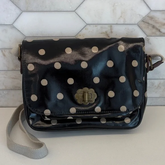 Cath Kidston Black and Cream Polka Dot Crossbody Bag - Picture 1 of 8